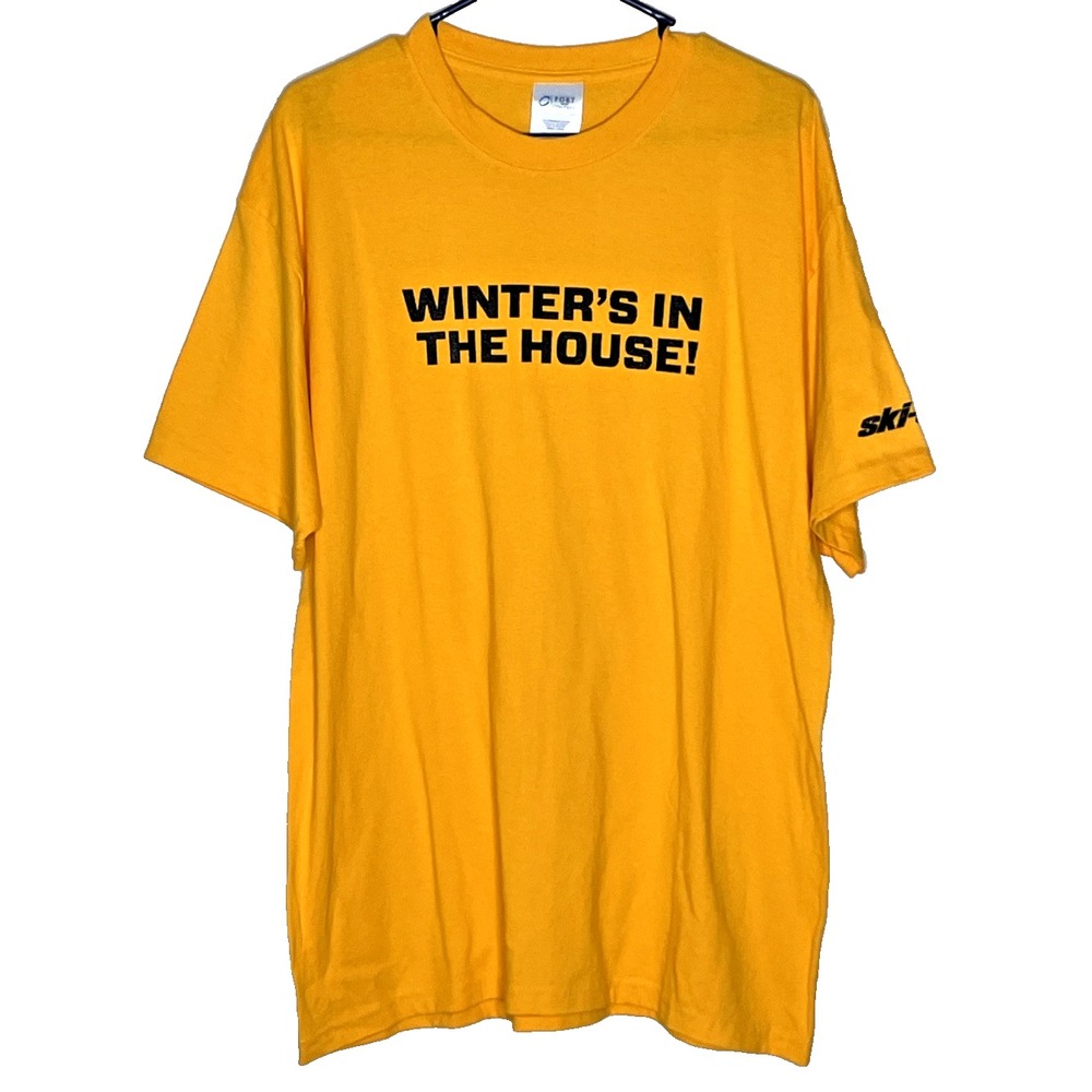 Ski Doo Snowmobile Winter's In The House Mens Yellow Large T-Shirt Better Rides